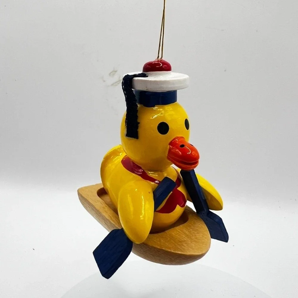 MINT Vtg 1984 Erzgebirge Germany Ornament Ducks Boat Toy Hand Painted Wood